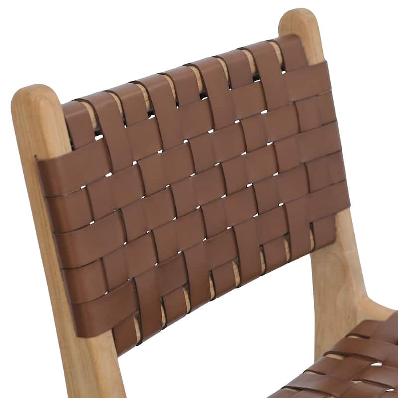 Poly and Bark Banda Teak & Leather Counter Height Stool - Solid Wood Frame