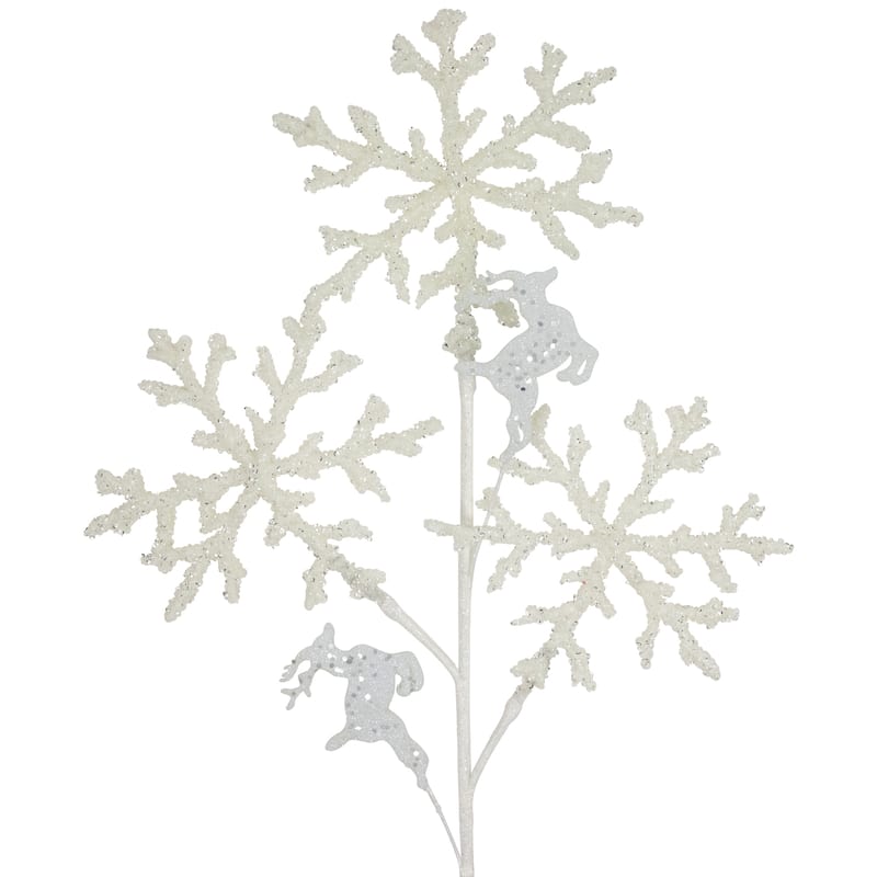 28.5" Glittered White Snowflake and Reindeer Christmas Spray
