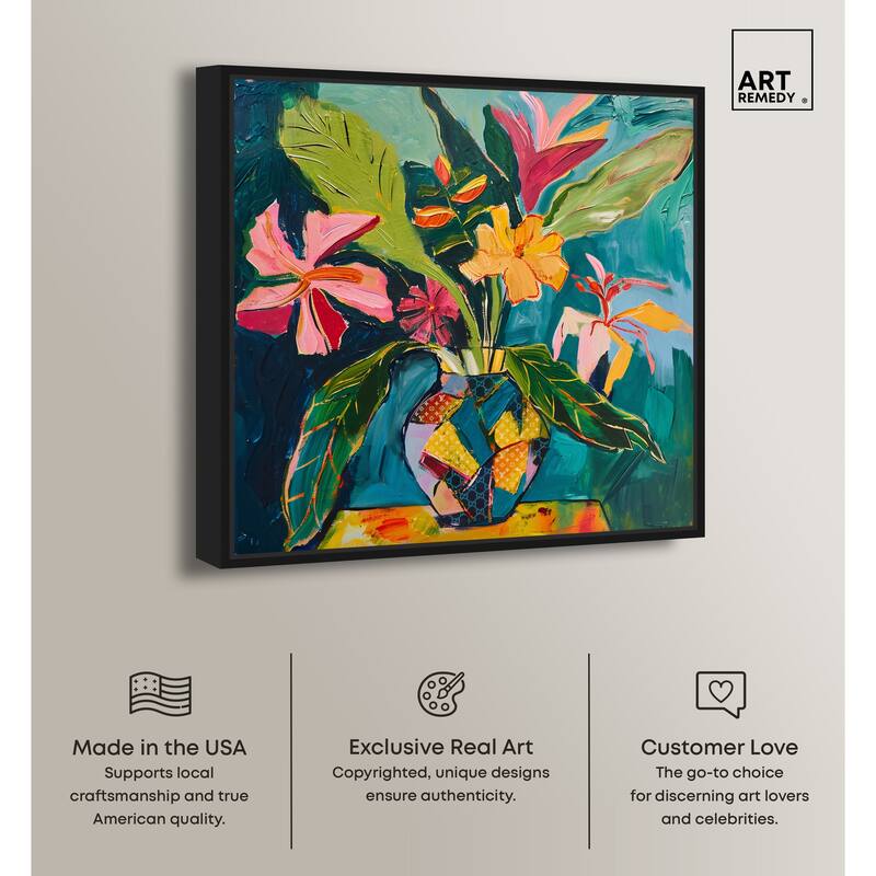Art Remedy Vase Of Tropical Flowers Ii Framed Flowers In Vase Paintings