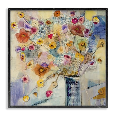 Stupell Painted Flowers Line Drawing Framed Giclee Texturized Art - Multi-Color