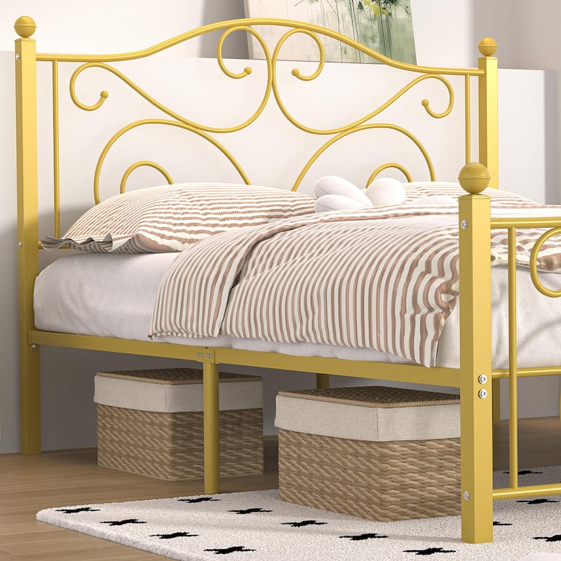 VECELO Metal Platform Bed Frame with Scroll Headboard, Twin/Full/Queen Size Beds
