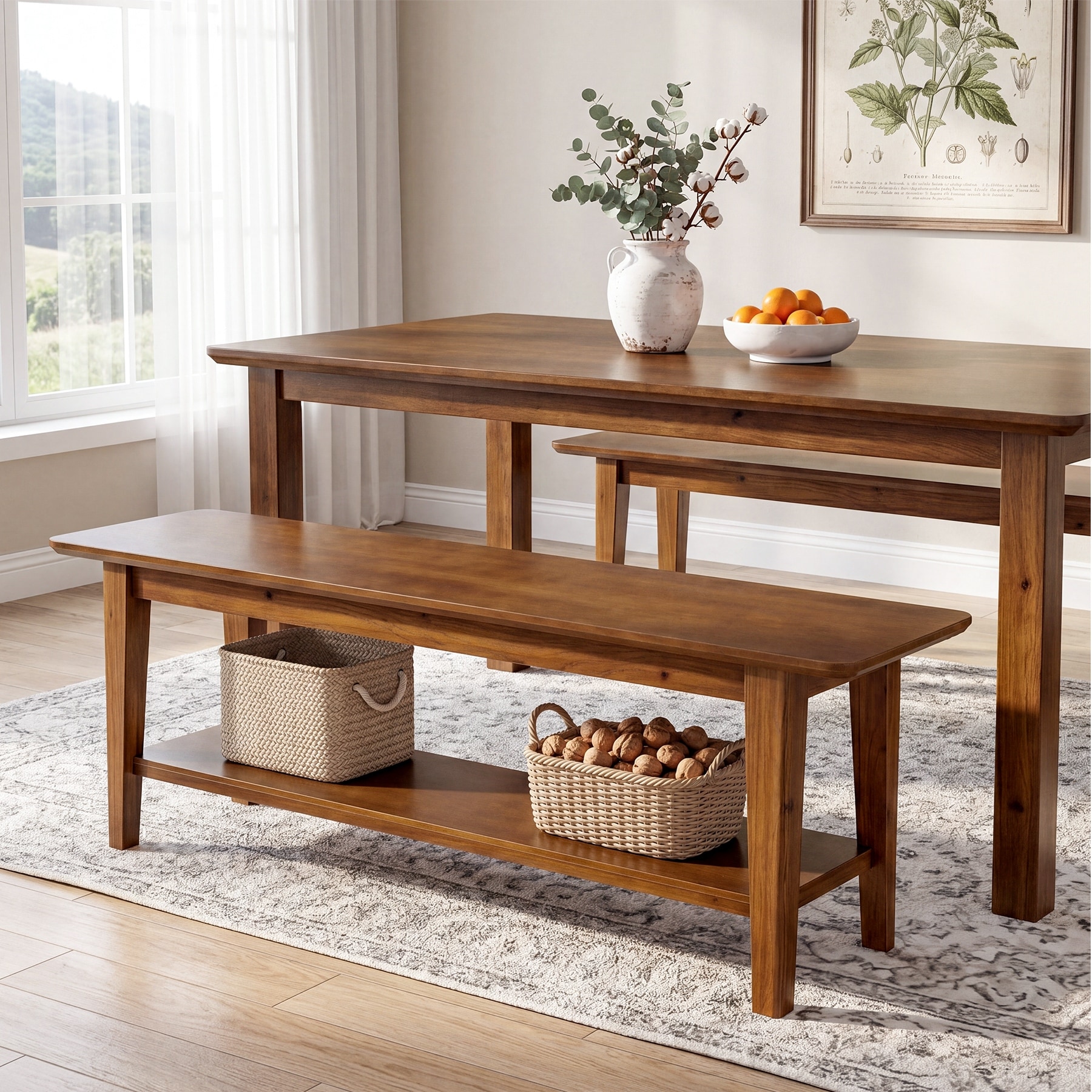 Farmhouse Solid Wood Dining Bench - 55"