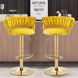 Toweling Fabric Adjustable Height Armless Bar Stools With Golden Footrest(set of 2)