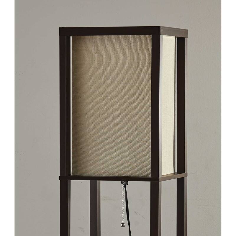 Floor Lamp with Natural Wood Finish Storage Shelves