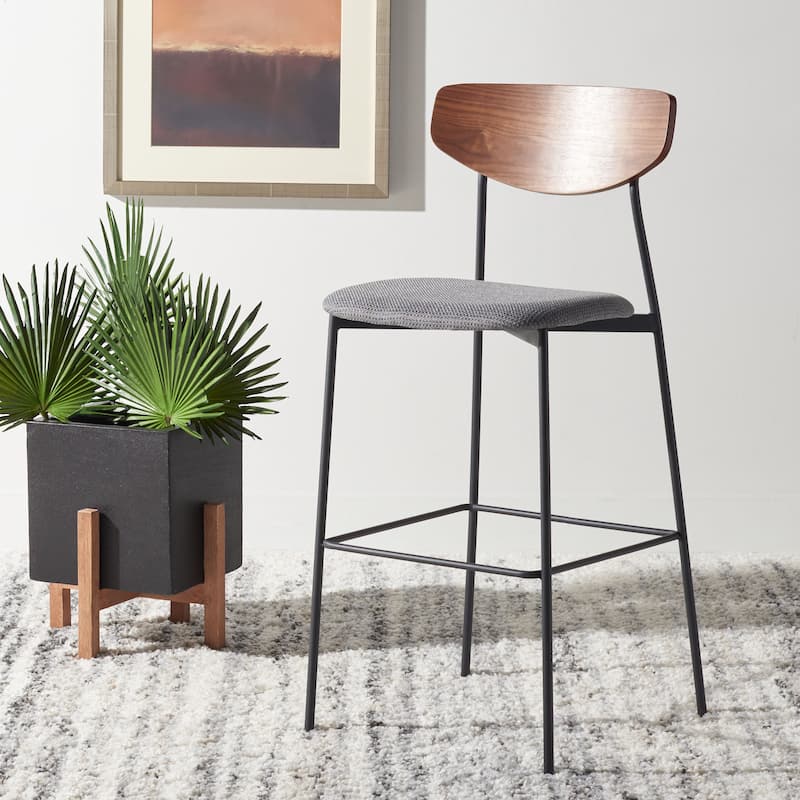 SAFAVIEH Whitney Bar Stool - 20.5" W x 20" L x 43" H - 21Wx20Dx43H - Walnut/Grey