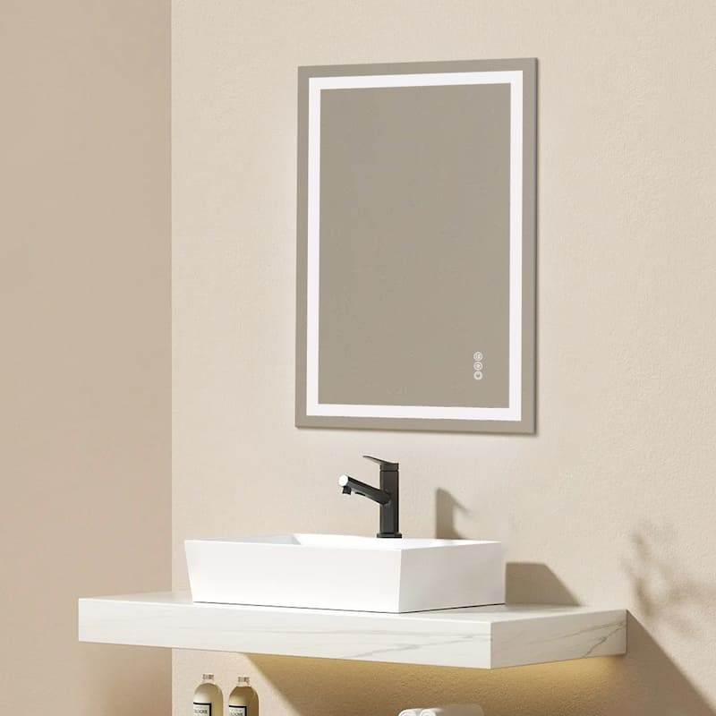 Topcraft Frameless Tempered Glass Mirror with Dual LED Strip Lighting