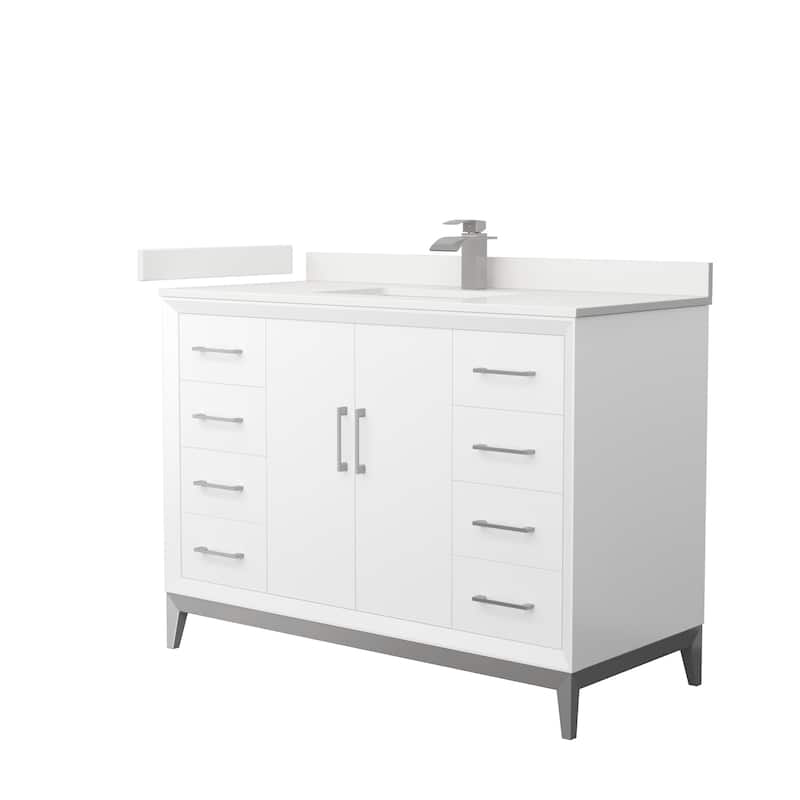 Amici 48-inch Single Vanity, Quartz Top - White, Nickel Trim, White Quartz Top