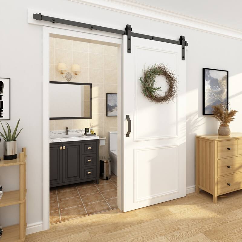 WINSOON 4-14 FT Sliding Barn Door Hardware Track Kit for Single Door J Style Rollers