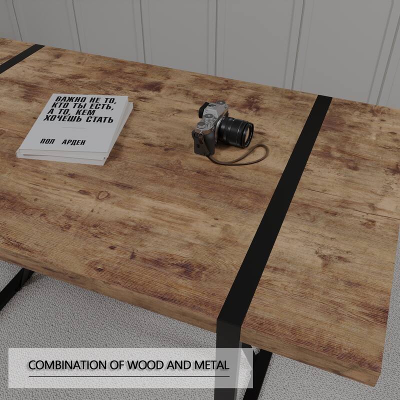 55 "rural industrial rectangular MDF dark wood dining table, 4-6 people, 1.5" thick engineering wood tabletop