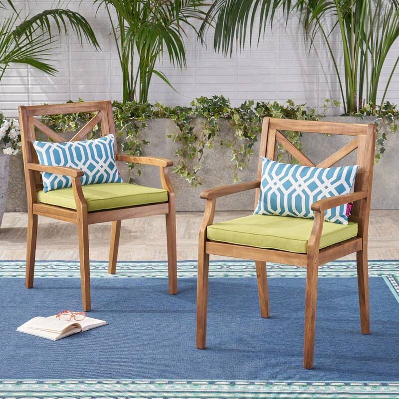 2-Piece Acacia Wood Outdoor Dining Chairs with Cushions for Patio, Garden & Poolside