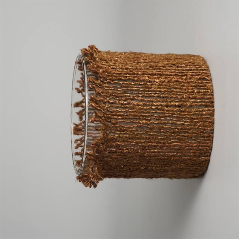 Cylindrical Glass Votive Candle Holder with a Wrap - 6" - Brown