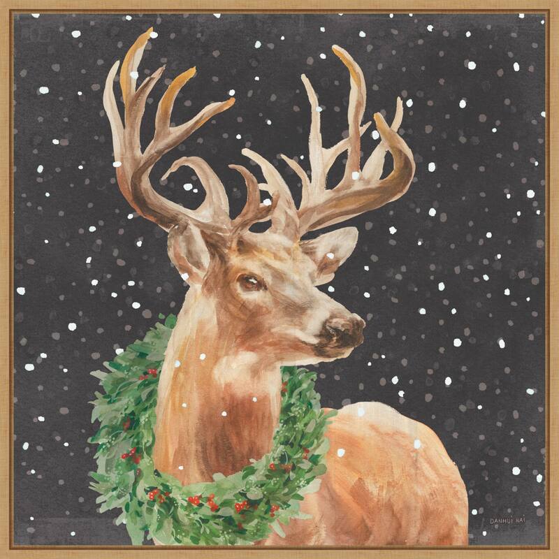 Woodland Holidays Stag Black by Danhui Nai Framed Canvas Wall Art Print