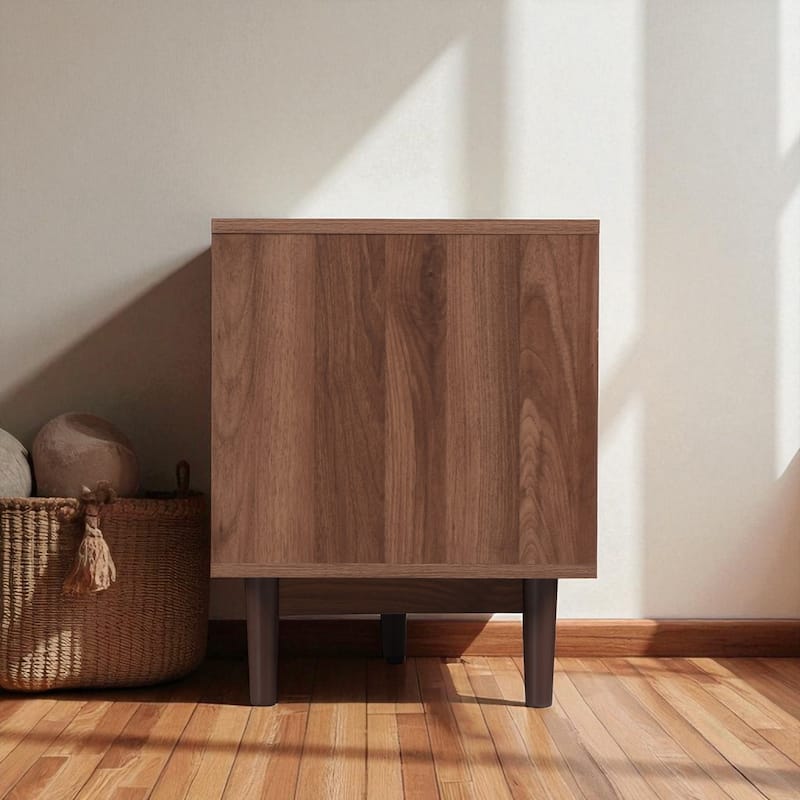 76 Inch Modern TV Stand with Storage, Rattan Doors, Drawers, Solid Wood Legs, Entertainment Center for TVs Up to 85"