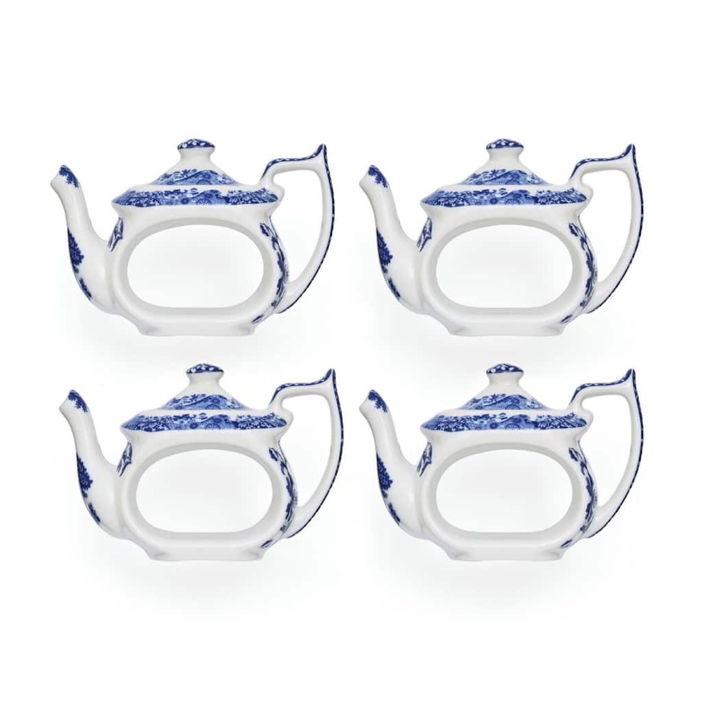 Spode Set of 4 Blue Italian Teapot Napkin Rings - 2.5"