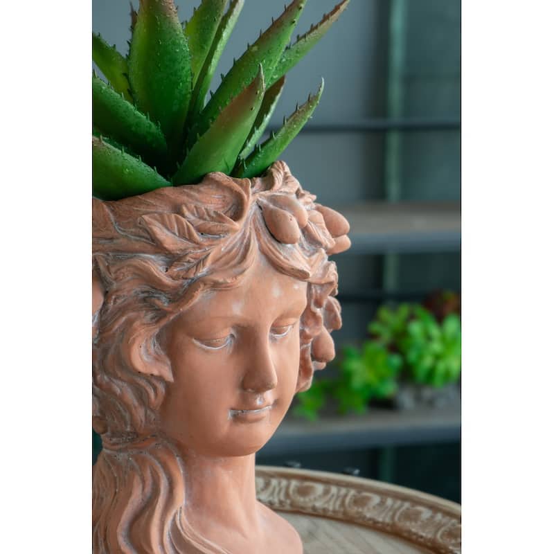 8x9x11.5" Brown Head Bust Planter, Greek Style Cement Head Planter - Indoor Outdoor Home Garden Decor - Brown