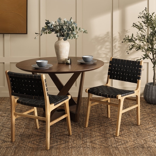 SAFAVIEH Black Taika Leather Dining Chair - Set of 2 - On Sale