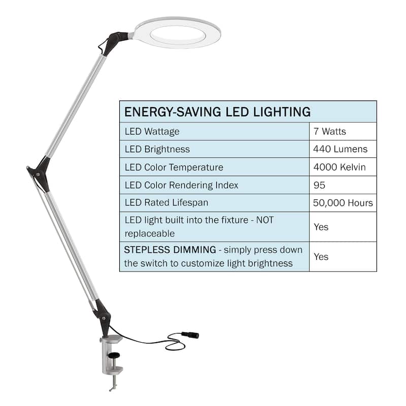 Lavish Home Swing Arm LED Desk Lamp with Clamp - 26 x 7.5 x 17.5