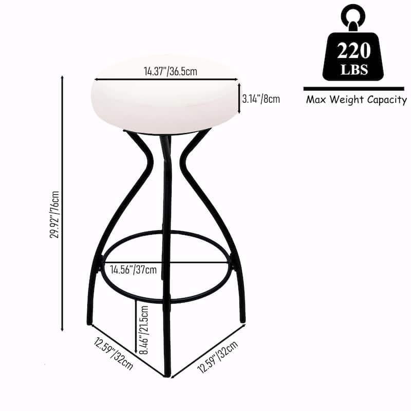 Modern Backless Bar Stools Set of 2, Round Upholstered Counter Stools