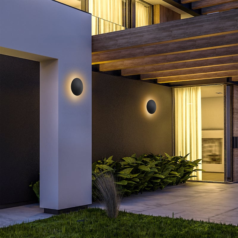 C Cattleya 2-pack Matte Black Aluminum Round Disc LED Indoor Outdoor Wall Sconce