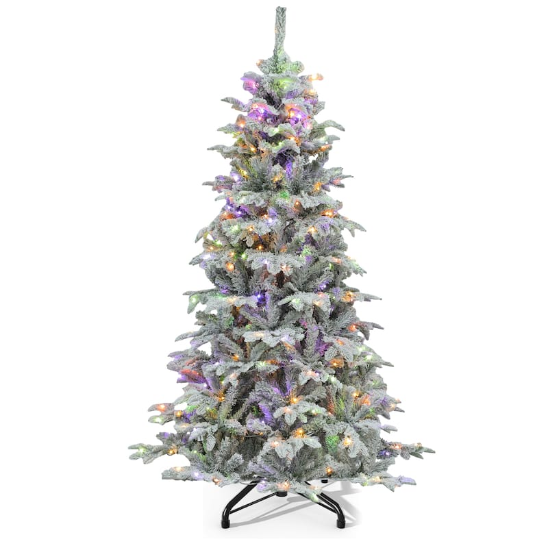 6.5 Ft Pre-Lit Snow Flocked Christmas Tree with 760 Mixed Branch Tips and 350 Lights