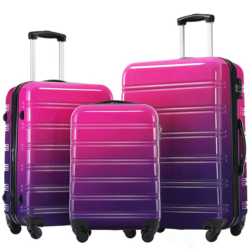 Gradient Color Hardshell Luggage Set with TSA Lock and Spinner Wheels - Expandable Lightweight Travel Suitcases 20", 24", 28" - Multicolor purple
