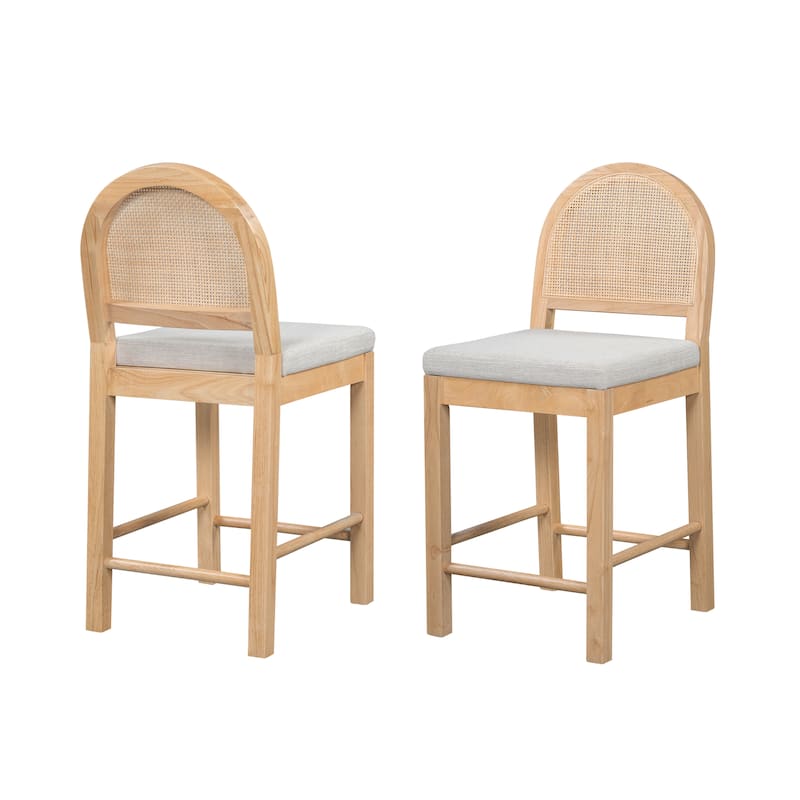 Christopher Knight Home - Elowen Natural Rattan Woven Back with Upholstered Counter Bar Stool (Set of 2) - Natural+Gray