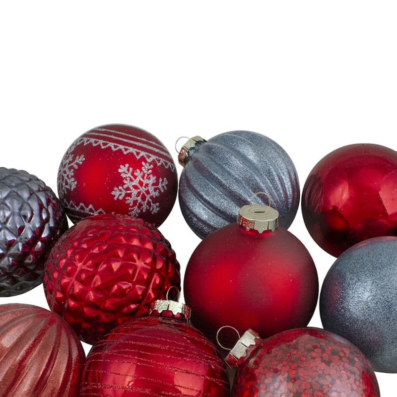 Set of 12 Red and Blue Finial and Glass Ball Christmas Ornaments - 3.25"