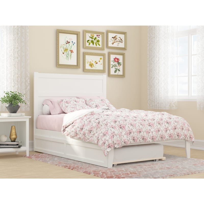 Full Bed with Trundle - Rustic Romance Platform Bed Frame - White Finish - HomeStock