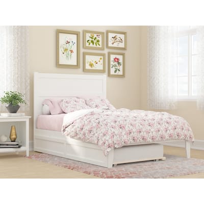 Full Bed with Trundle - Rustic Romance Platform Bed Frame - White Finish - HomeStock