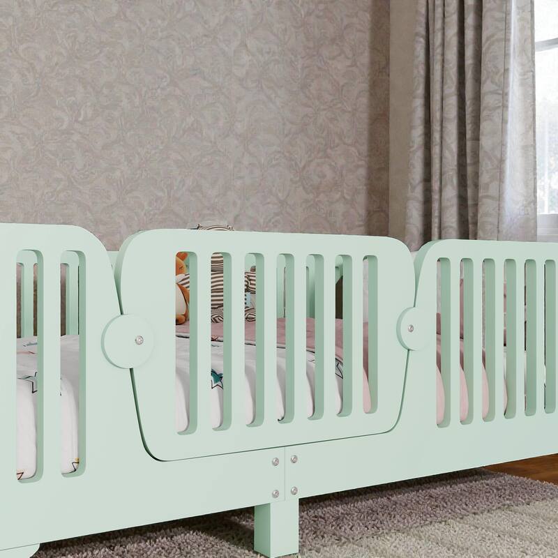 Montessori Floor Bed with Fence and Door, Kids Floor Bed Frame with Slats, No Box Spring Needed