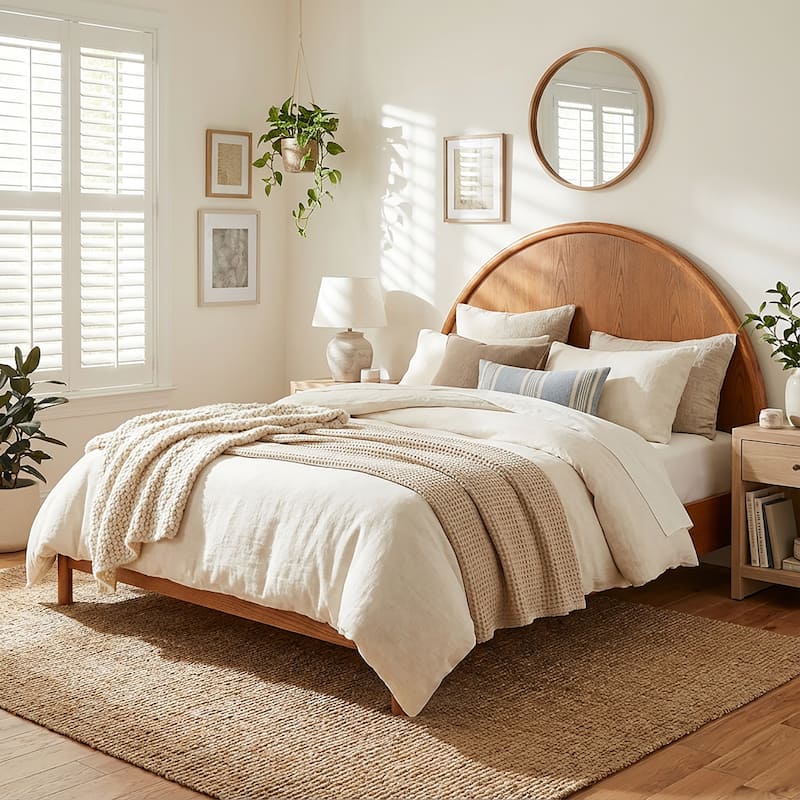 Christopher Knight Home - Modern Mid-Century Wooden Platform Bed with Arched Headboard - Light Brown - Queen