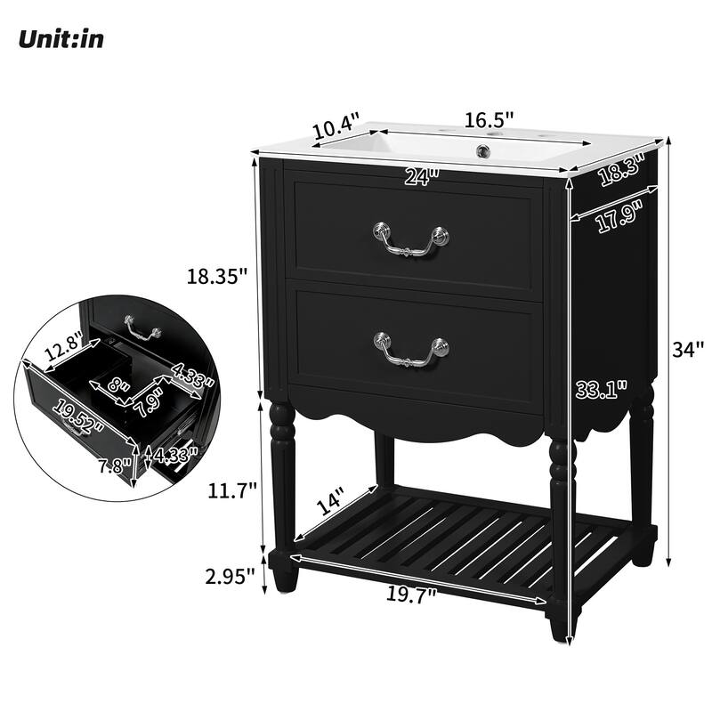 24'' Bathroom Vanity with Ceramic Sink