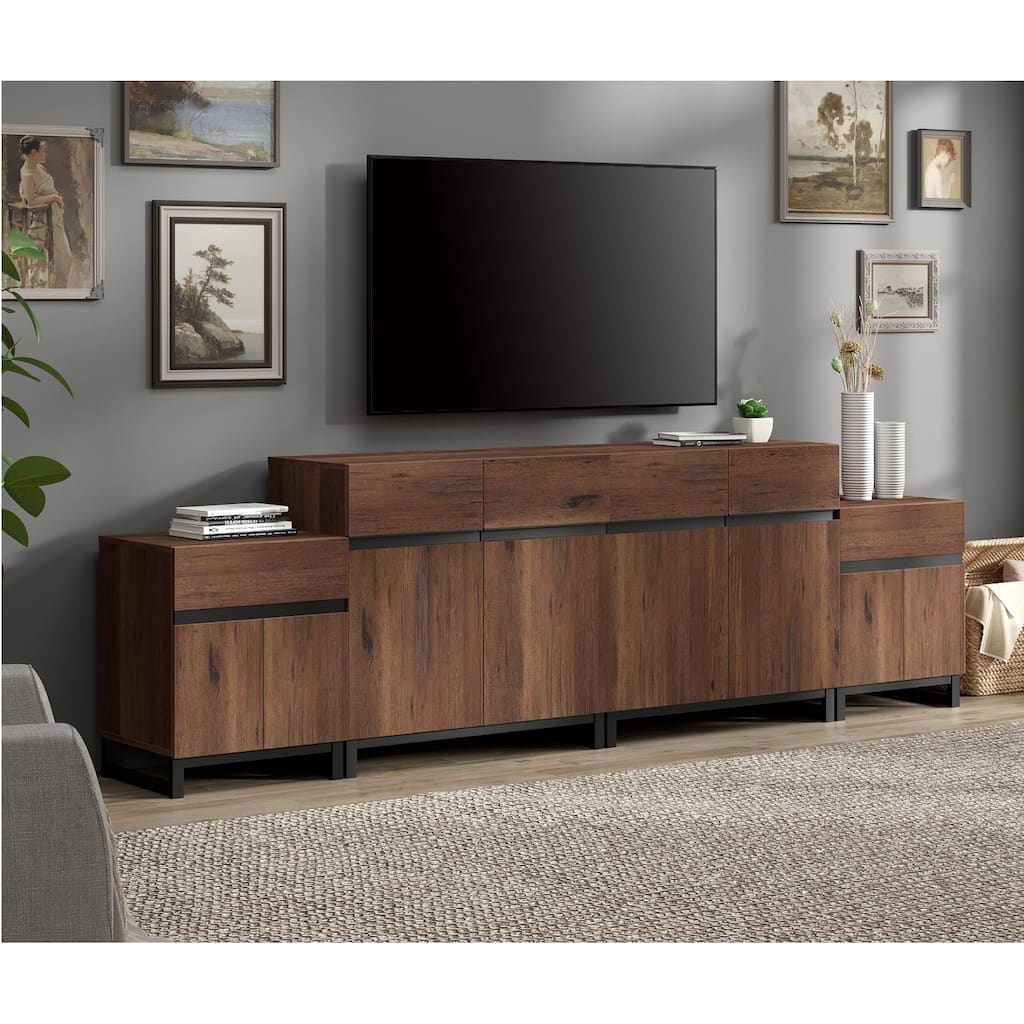 Modern TV Stand for TVs up to 70 Inches, 4-in-1 Entertainment Console with Storage Cabinets and 2 End Table, Media Cabinet
