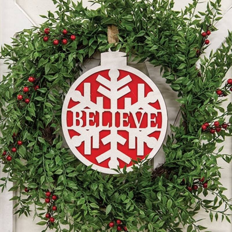 Wooden Christmas Snowflake Ornament with “Believe” Cutout Layered Glittered Holiday Decor - 10" H x 8.5" W x .5" D