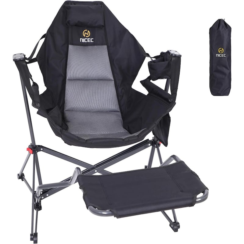 Hammock Camping Chair with Footrest, Camping Chair, Hammock with Stand, Swing Chair, with Cup Holder, Side Pocket, Heavy Duty - 1-Pack