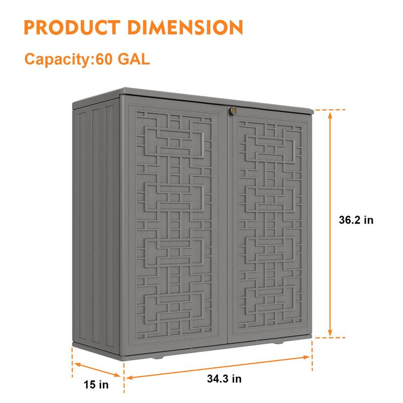 Outdoor 34.3"W x 36.2"H Plastic Vertical Storage Shed With One Shelf