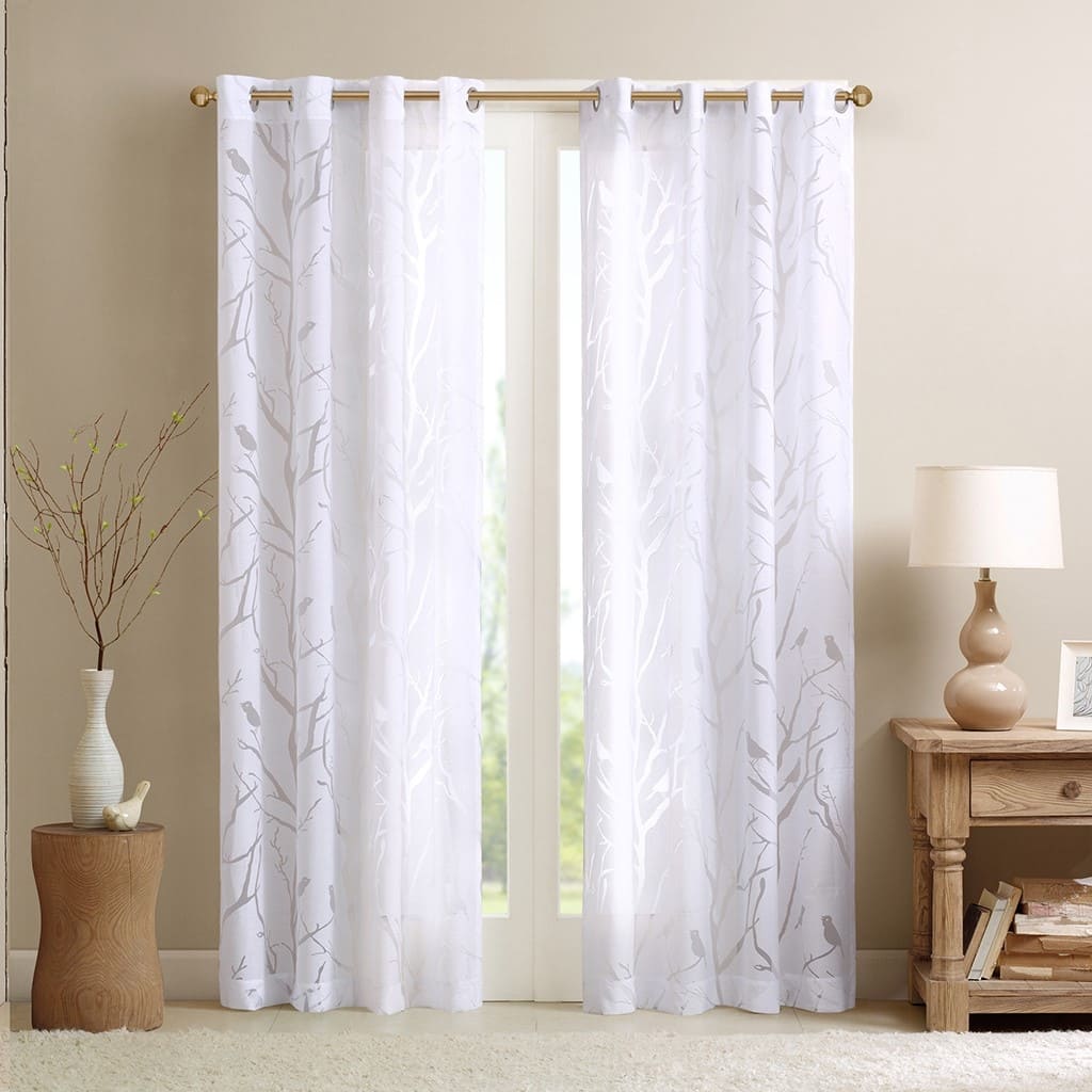 Rossetta Top Grommet Sheer Burnout Bird Branches Window Curtain Panel, Only 1 Piece Panel