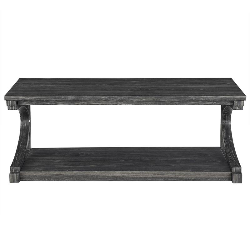 Wood Rectangular Coffee Table with Shelf - Black