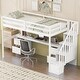 preview thumbnail 5 of 10, Wood Twin Loft Bed with Desk & Drawers, Staircase & Guardrails, White