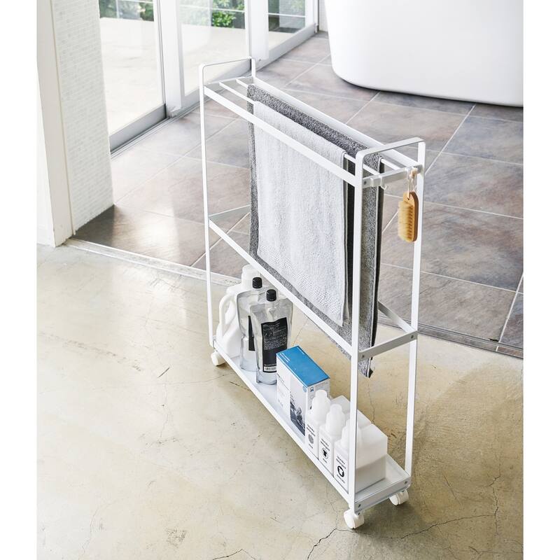 Yamazaki Home Rolling Towel Rack, Steel, Holds 4 bath towels, 1 bath mat, Holds 12.1 lbs - L 5.91 x W 26.38 x H 33.27 inches