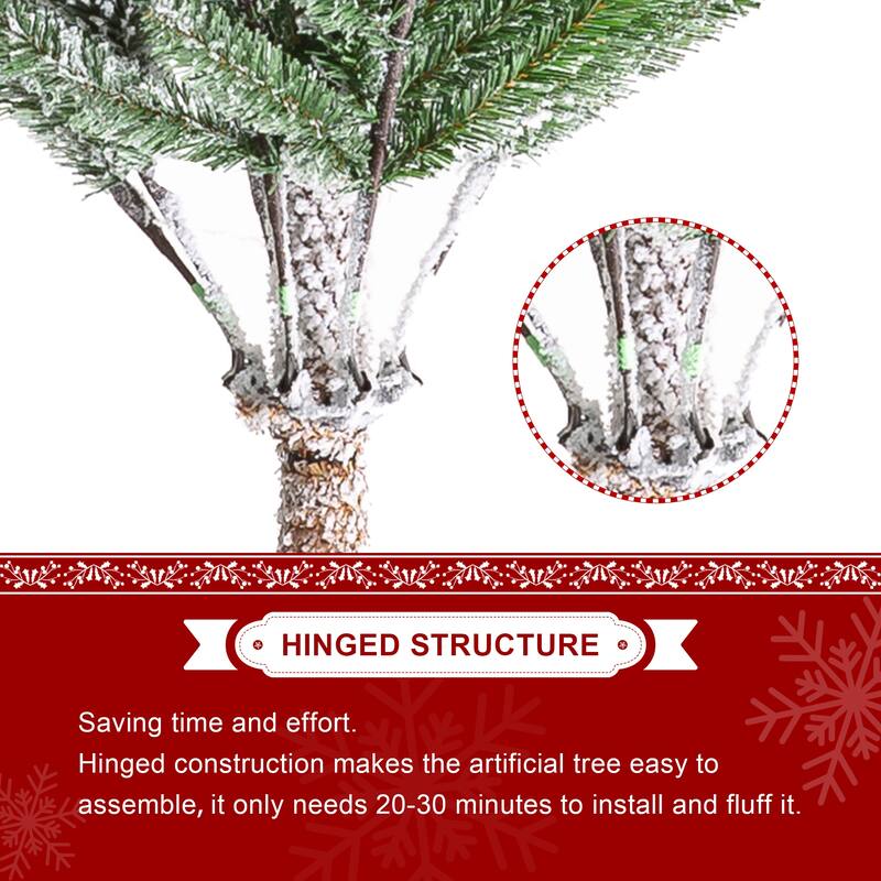 Glitzhome Snow-Flocked Chicago Frostwood Spruce Pre-Lit Artificial Christmas Trees-7.5/9/11 Foot