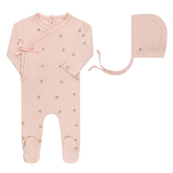 slide 2 of 12, Ely's & Co. Embroidered Collection - Footie + Bonnet Pink Tulip - 1 Month