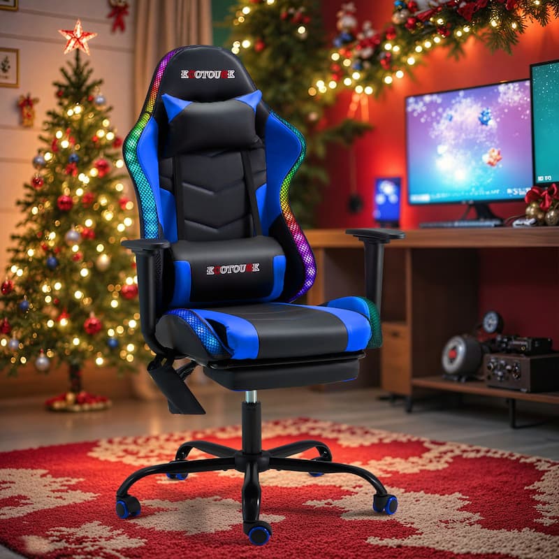 EROMMY RGB LED Gaming Chair with Massage Lumbar Support & Footrest, Ergonomic Reclining Computer Chair for Adults