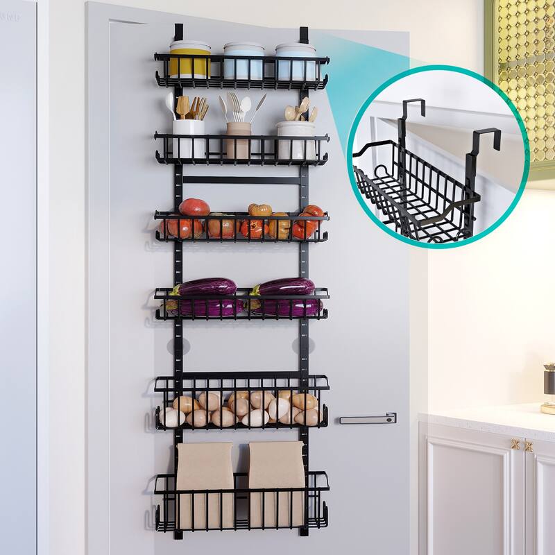 Over The Door Pantry Organizer, 6-Tier 8-Tier Over The Door Organizer with Adjustable Metal Hanging Baskets