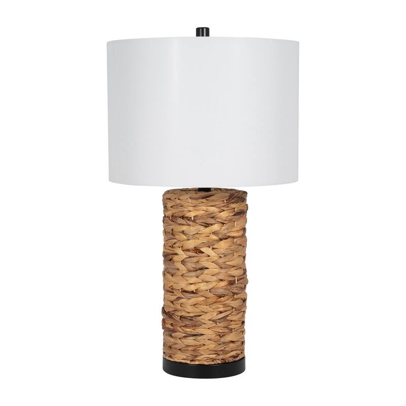 Sagebrook Home Coastal Neutral Seagrass 26" Pillar Table Lamp, Natural Linen Shade, Metal Accents - 14" x 14" x 26"