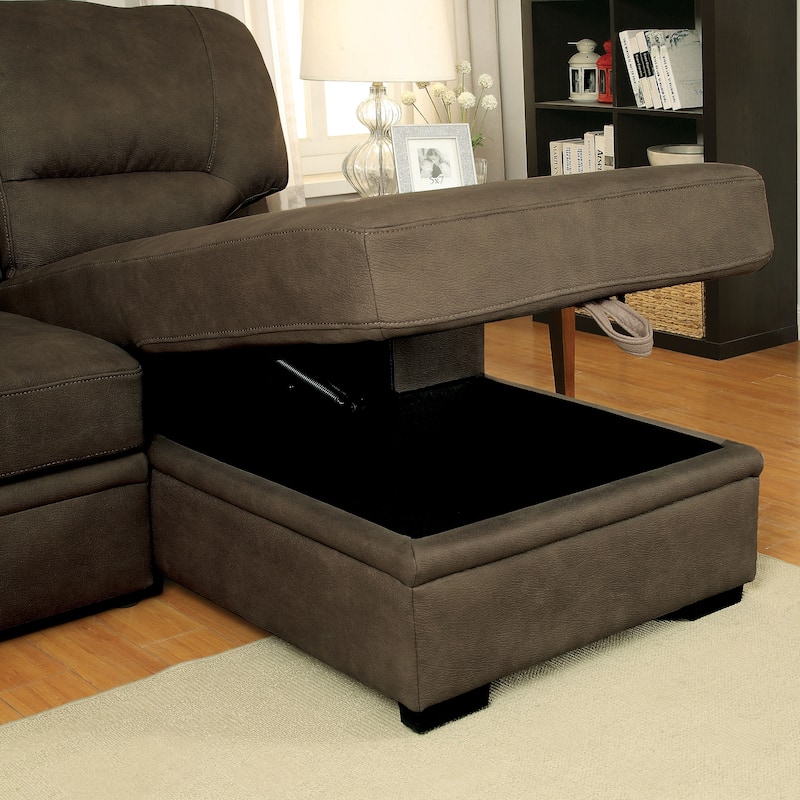 Werr Contemporary Faux Nabuck Fabric Sleeper Sectional with Storage Under Chaise by Furniture of America
