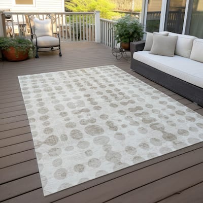 Machine Washable Indoor/ Outdoor Chantille Dots Abstract Rug