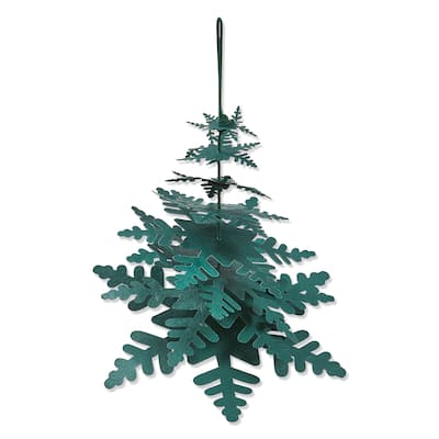 Paper Snowflake Tree Decor - Dark Green Holiday Sculpture, 5" H x 6.37" L x 6.37" W, Festive Christmas Decoration