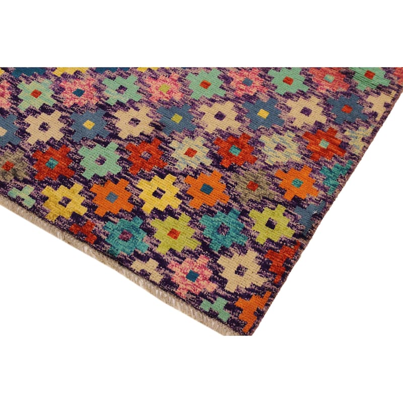 Shabby Chic Balochi Alexander Purple/Rust Hand Knotted Wool Rug - 3'3'' x 5'0''