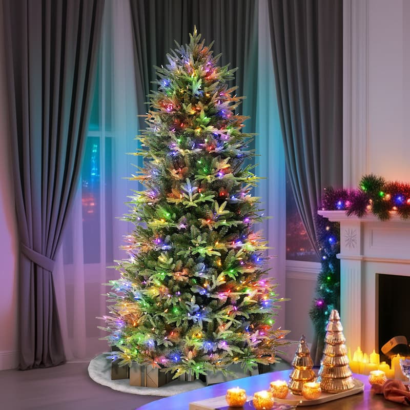 Puleo International 7.5' Pre-Lit Artificial Fraser Fir Slim Tree with 700 Dual-Color LED Lights